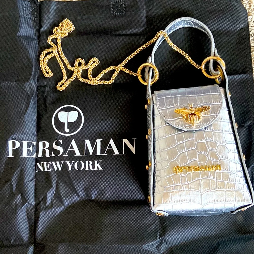 Persaman New York Joanna Croc Embossed Leather Phone Crossbody Bag - Picture 6 of 7